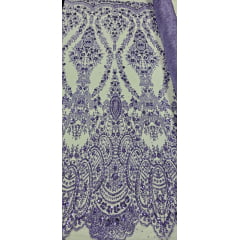 Tule Bordado com Glitter e Paetê Lilás Modelo 3563