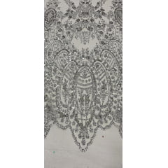 Tule Bordado com Glitter e Paetê Prata Modelo 3563