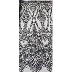 Tule Bordado com Glitter e Paetê Preto Modelo 3563
