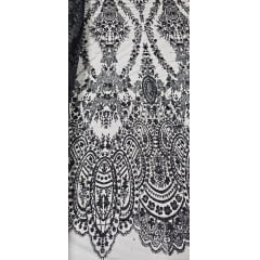 Tule Bordado com Glitter e Paetê Preto Modelo 3563