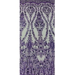 Tule Bordado com Glitter e Paetê Roxo Modelo 3563