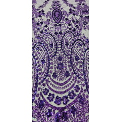 Tule Bordado com Glitter e Paetê Roxo Modelo 3563