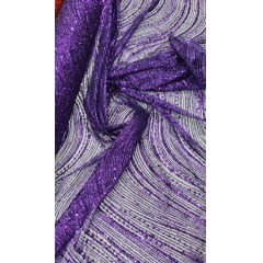 Tule Bordado com Glitter  e Paetê Roxo  Wave P224  