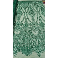 Tule Bordado com Glitter e Paetê Verde Esmeralda Modelo 3563