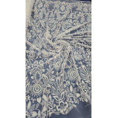Tule com Glitter Branco Furtacor Flores e Tulipas  