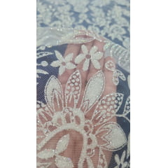 Tule com Glitter Branco Furtacor Flores e Tulipas  