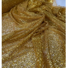 Tule com Glitter Dourado Ouro Pesado  02