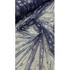 Tule com Glitter Fantasy Borboletas Azul Marinho Tule com Glitter Fantasy Borboletas Azul Marinho
