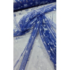 Tule com Glitter Fantasy Borboletas Azul Royal Tule com Glitter Fantasy Borboletas Azul Royal