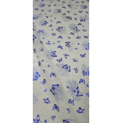 Tule com Glitter Fantasy Borboletas Branco com Azul Royal