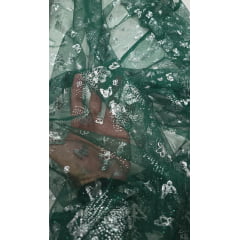 Tule com Glitter Fantasy Borboletas Verde