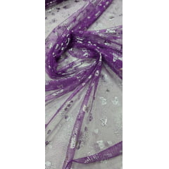 Tule com Glitter Fantasy Borboletas Fucsia Tule com Glitter Fantasy Borboletas Fucsia