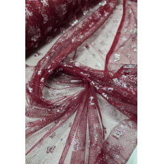 Tule com Glitter Fantasy Borboletas Marsala