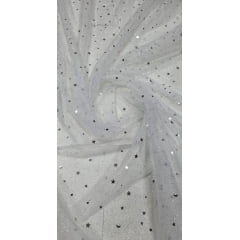 Tule com Glitter Fantasy STAR Branco com Prata