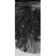 Tule com Glitter Fantasy STAR Preto com Dourado
