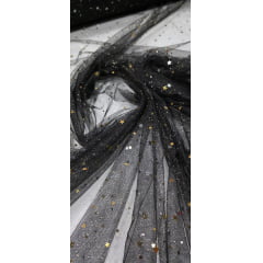Tule com Glitter Fantasy STAR Preto com Dourado