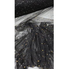 Tule com Glitter Fantasy STAR Preto com Dourado