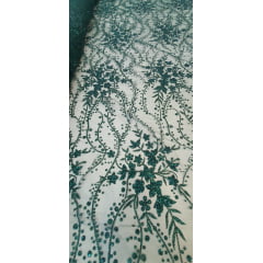 Tule com Glitter Flores Verde Floresta S2