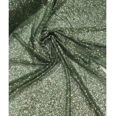 Tule com Glitter Verde Oliva  Pesado 02
