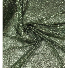Tule com Glitter Verde Oliva  Pesado 02