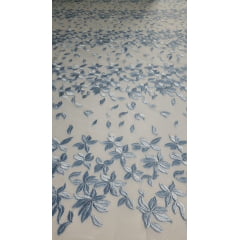 Tule Bordado Flores Azul Serenity Premium 02