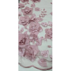 Tule Bordado Primavera 3D com Pérolas ST26 Rosê