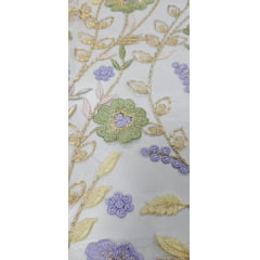 Tule Bordado Primavera com Fio Metálico TS06