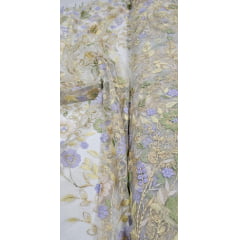 Tule Bordado Primavera com Fio Metálico TS06
