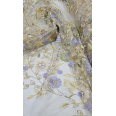 Tule Bordado Primavera com Fio Metálico TS06