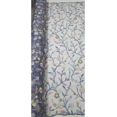 Tule Bordado Primavera Multicolor Azul Jeans