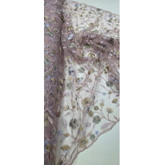 Tule Bordado Primavera Multicolor Rosê