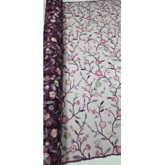 Tule Bordado Primavera Multicolor Roxo