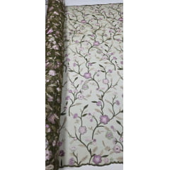 Tule Bordado Primavera Multicolor Verde Oliva