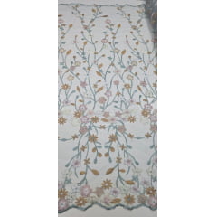 Tule Bordado Primavera Multicolor Verde Tiffany Escuro