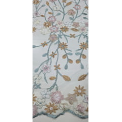 Tule Bordado Primavera Multicolor Verde Tiffany Escuro