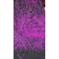 Organza Bordado Jacquard com Pedrarias Premium Fucsia HT72374