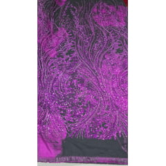Organza Bordado Jacquard com Pedrarias Premium Fucsia HT72374