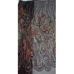 Organza Bordado Jacquard com Pedrarias Premium Marsala Multicolor HT72872 Organza Bordado Jacquard com Pedrarias Premium Marsala Multicolor HT72872