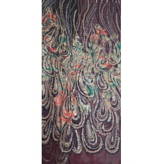 Organza Bordado Jacquard com Pedrarias Premium Marsala Multicolor HT72872
