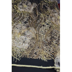 Organza Bordado Jacquard com Pedrarias Premium Tons de Dourado HT72374 Organza Bordado Jacquard com Pedrarias Premium Tons de Dourado HT72374