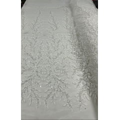 Tule Bordado Branco com Pedrarias Premium em 3D Branco JD146