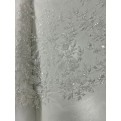 Tule Bordado Branco com Pedrarias Premium em 3D Branco JD346