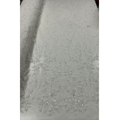 Tule Bordado Branco com Pedrarias Premium em 3D Branco JD346