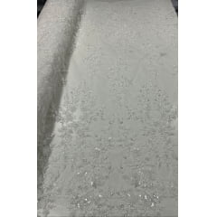 Tule Bordado Branco com Pedrarias Premium em 3D Branco JD346