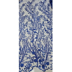 Tule Bordado com Glitter e Paetês Colados Azul Royal  ST2025 
