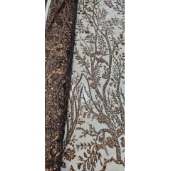 Tule Bordado com Glitter e Paetês Colados Mocha Mousse ( MARROM )  ST2025  