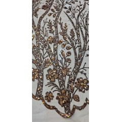 Tule Bordado com Glitter e Paetês Colados Mocha Mousse ( MARROM )  ST2025  