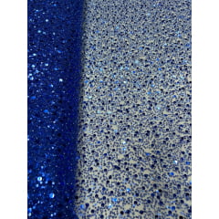 Tule Bordado com Paetês e Pedrarias Azul Royal