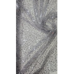 Tule Bordado com Paetês e Pedrarias Cinza