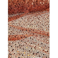Tule Bordado com Paetês e Pedrarias Terracota